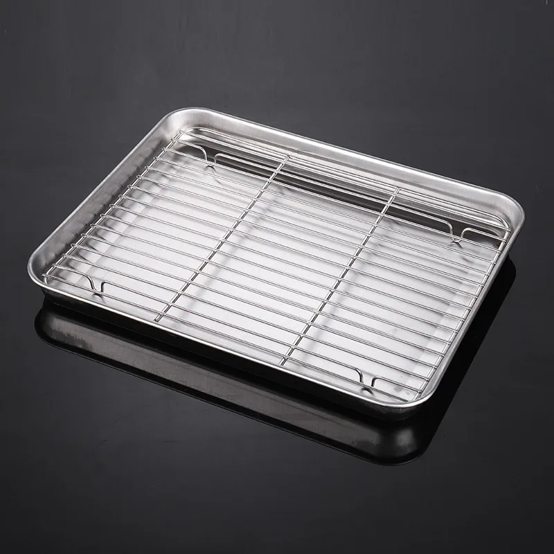 Stainless Steel Square Food Service Tray Nonstick Bakeware Fruit Cookie Bread Plate Kitchen Organizer Storage Container Utensils