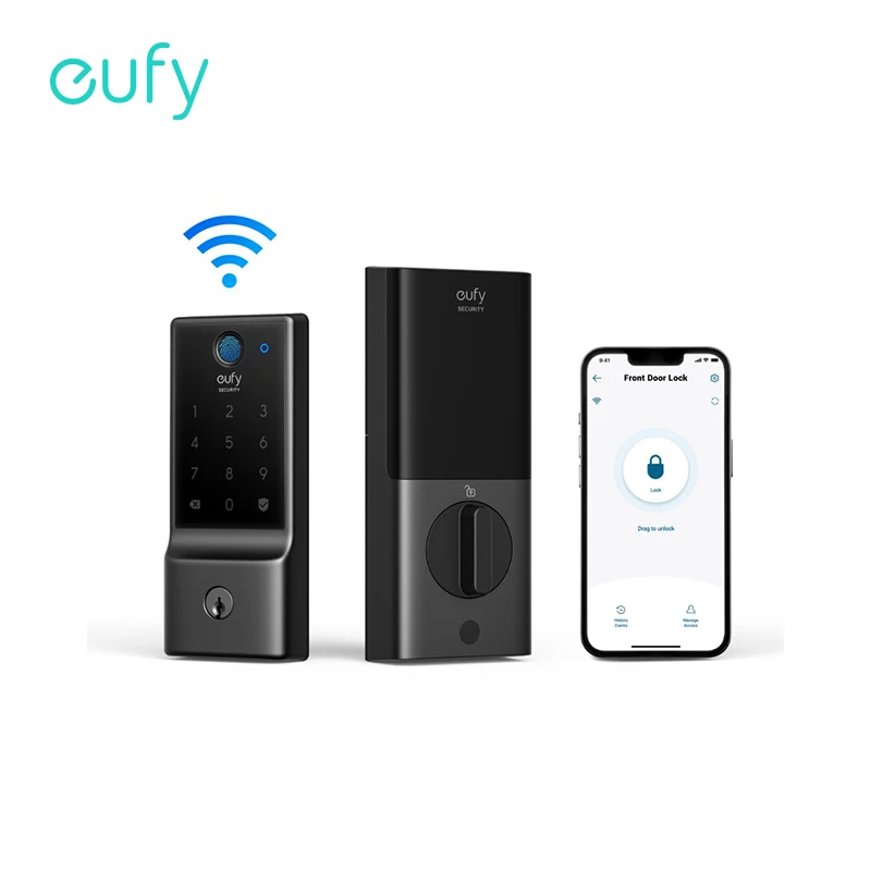 eufy seguranca fechadura inteligente c220 impressao digital keyless fechadura da porta de entrada embutida wi fi app controle remoto porta da frente fechadura inteligente 01