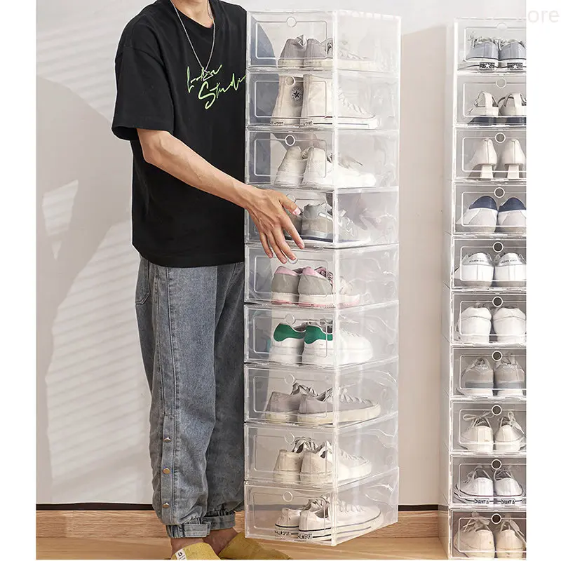 

3/6pcs/Set Plastic Shoes Drawer Thickened Transparent Shoebox Fold Shoe Organizer Plastic Shoe Boxes Stackable Box