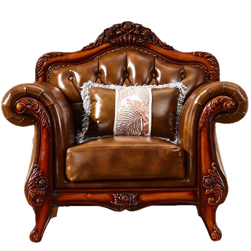 Yjq European sofa furniture leather art living room small apartment compound classical American leather sofa