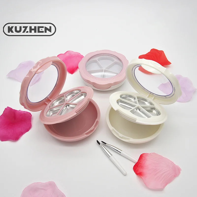 1pcs Flower Empty 5 Grids Powder Compact Eyeshadow Case Lipstick Container DIY Blush Box With Brush And Mirror