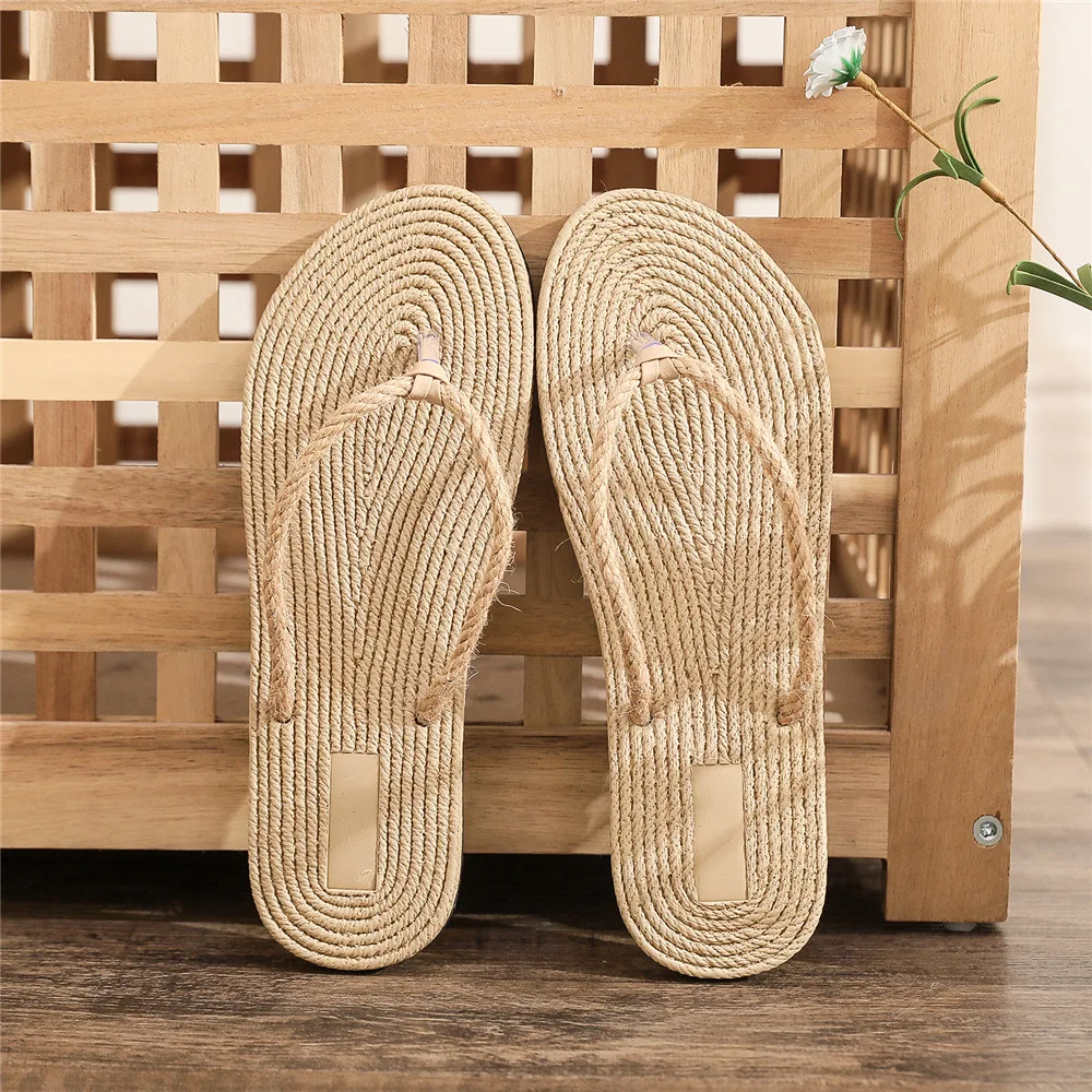 2024 New Flip Flops Women Slippers Ladies Shoes Indoor Outdoor Female Flip-flop Beach Flat Slides Fashion Summer Straw Sandals