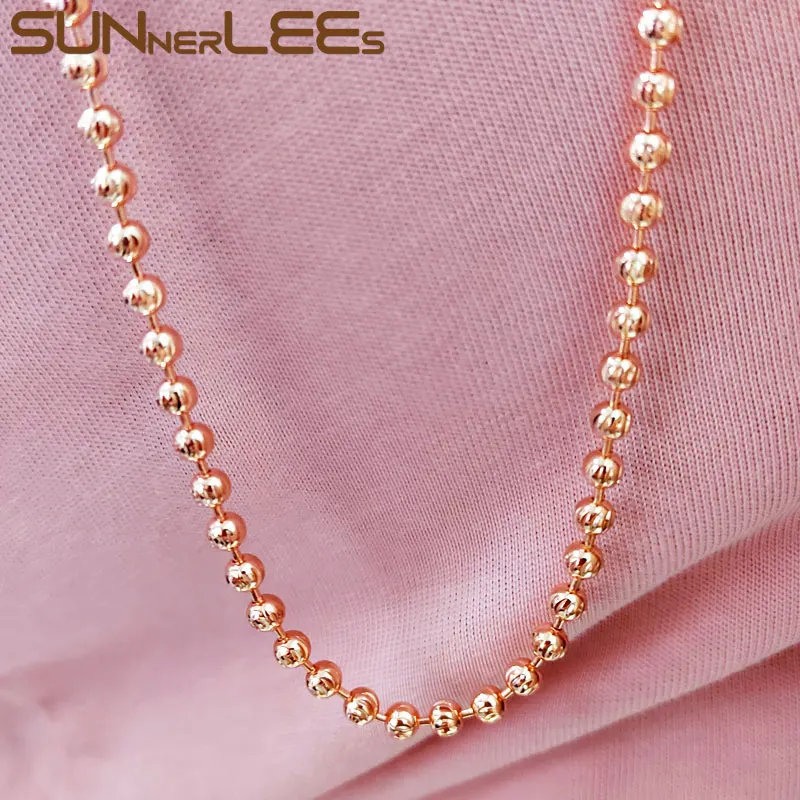 SUNNERLEES C79 N Fashion Jewelry White Rose Gold Plated Necklace 4mm 5mm Cutting Beads Link Chain Men Women Gift