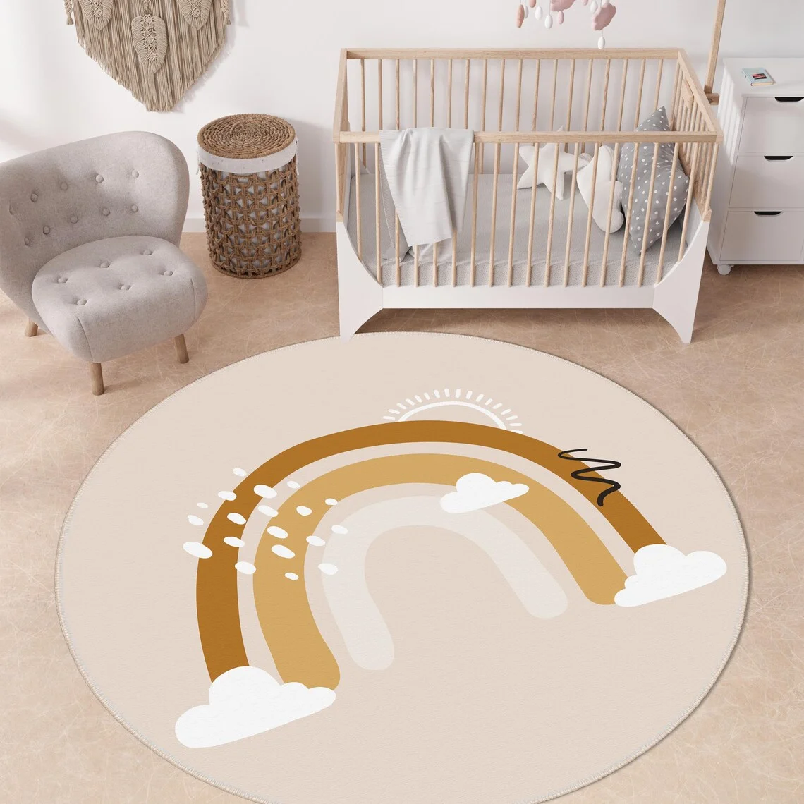 Round Rug – Washable & Fun Floor Mat for Kids Room, Bedroom or Living Room, Perfect Under Swivel Chairs