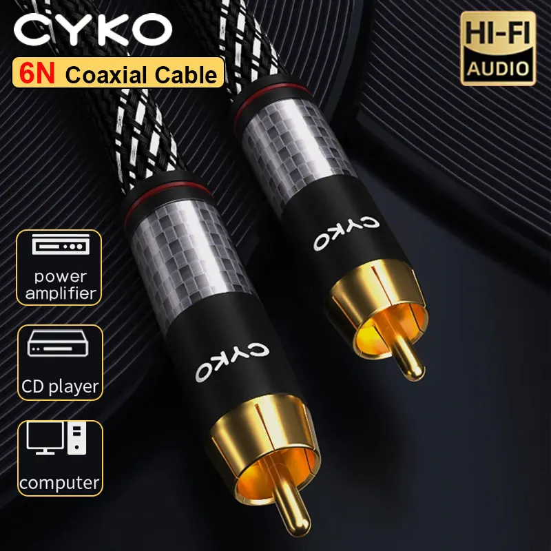 CYKO HiFi Coaxial Audio Cable 6N OFC Aux RCA cables Male To Male for Home Theater TV DVD Loudspeaker Box Power Amplifier