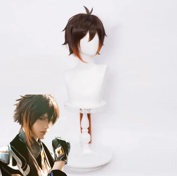 Genshin Impact Zhongli Cosplay perruque réaliste Anime personnage Style dégradé couleur cheveux longs Cos jouer accessoire