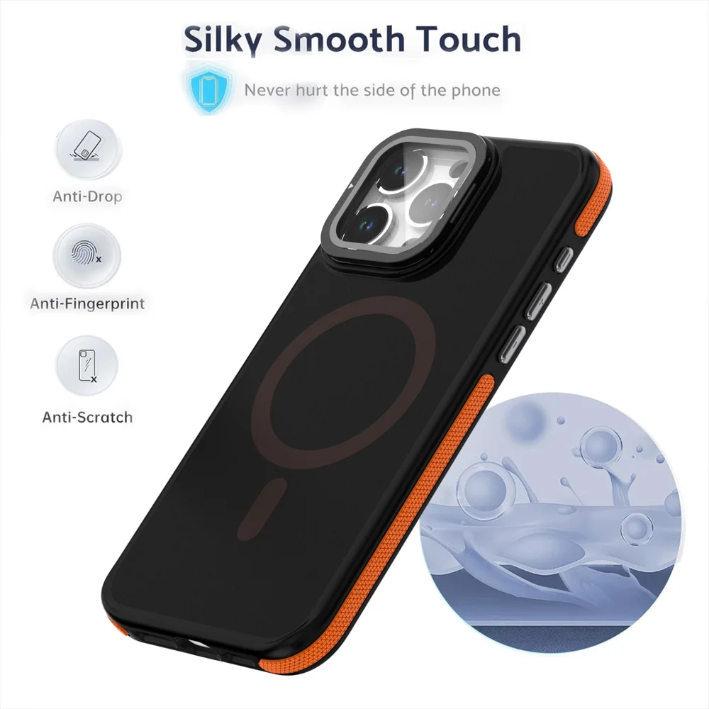 Luxury Matte Frosted Magnetic For Magsafe Phone Case For iPhone 16 15 17 Pro Max 14 13 12 11 Full Coverage Lens Stand Back Cover