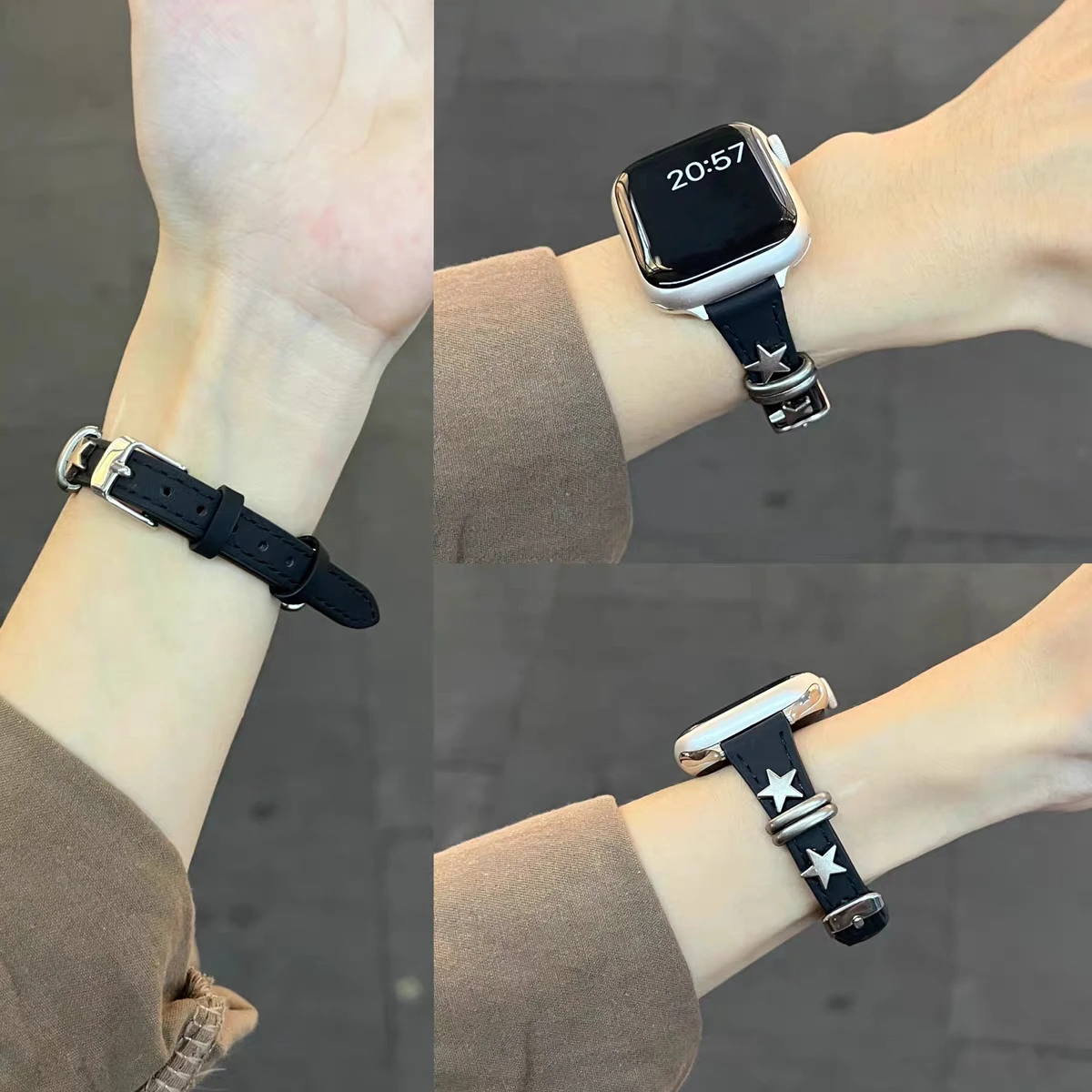 

Leather loop Correa For Apple Watch band women thin 38mm 40mm 41mm 42mm 44mm 45mm 46mm 49mm Strap
