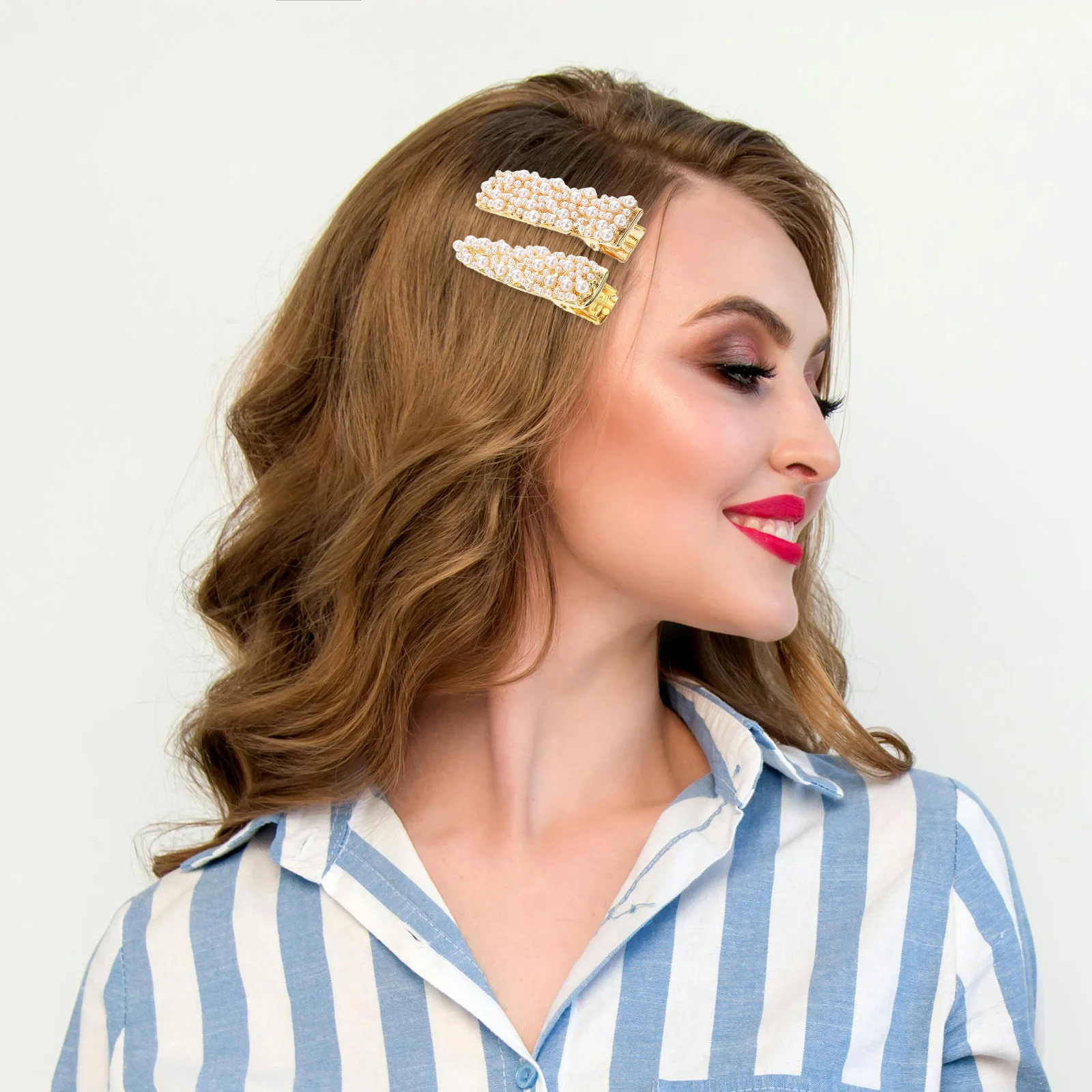 

3Pcs Pearl Duck Billed Clips High Shine Hollow Design for Wedding Party Daily Elegant Hair Accessories Pearl Barrettes Women