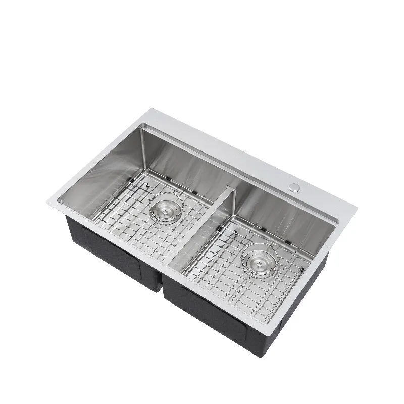 STLF 304 Stainless Steel Double Bowl Kitchen Sink Black with Drain Rack Modern Anti-Scratch Washing Basin for Home Kitchen Use