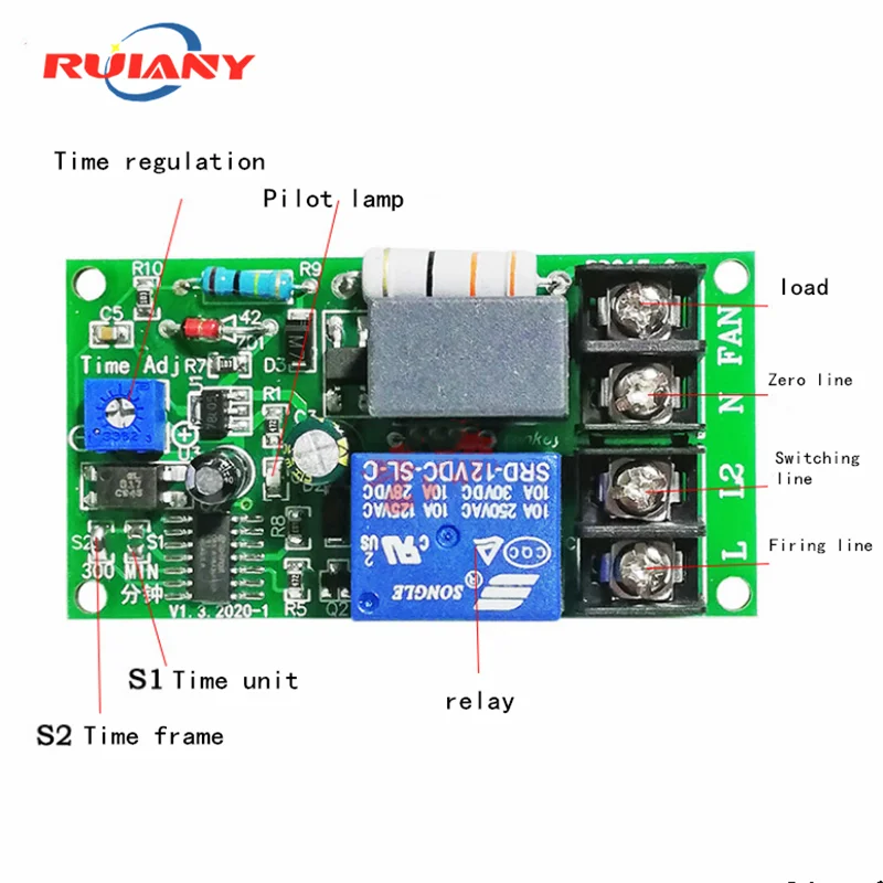 220V trigger delay off Power off Time relay module delay adjustable timing Power off Lights off fans