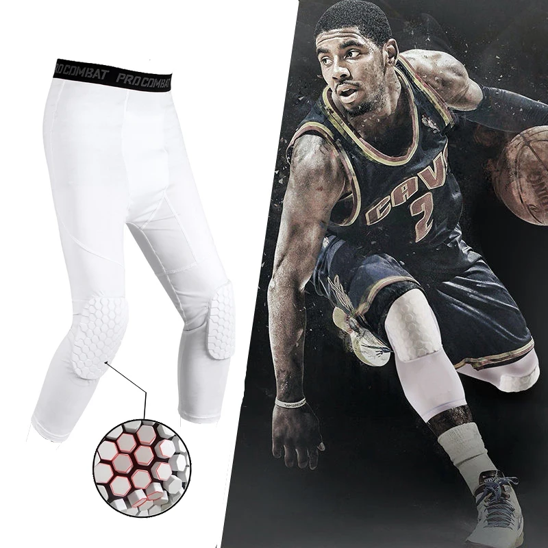 Safety Anti-Collision Basketball Shorts Men Fitness Training 3/4 Leggings With Knee Pads Sports 3XL Compression Trousers