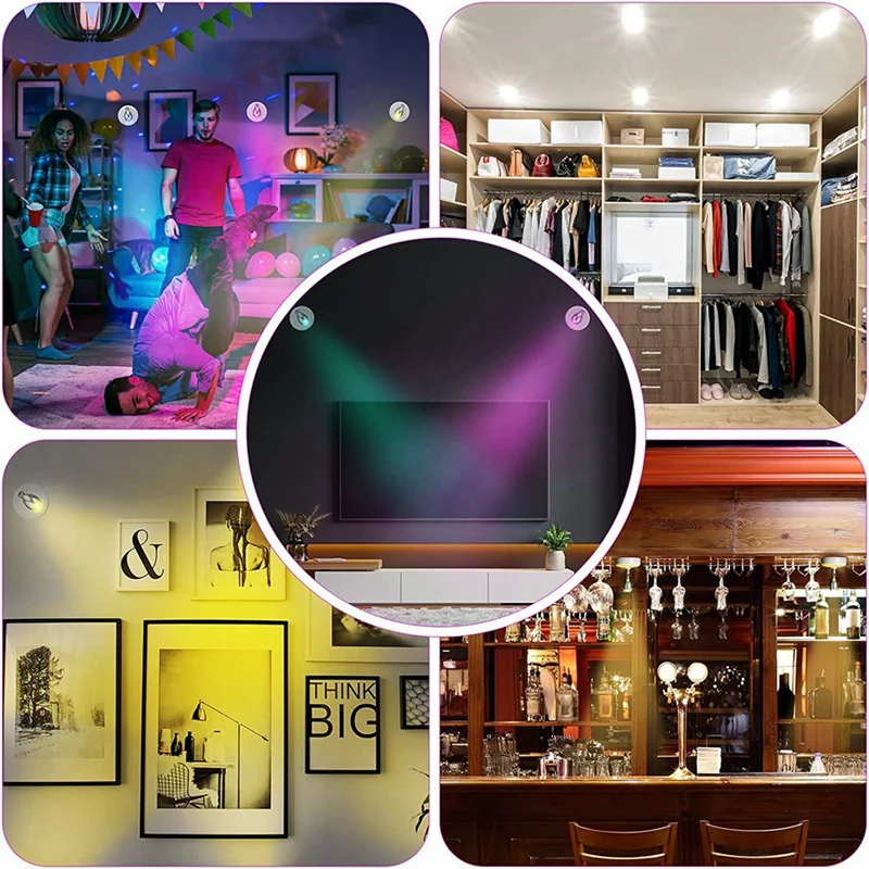 6 قطع أضواء كاشفة RGB LED مع جهاز تحكم عن بعد، 13 لونًا، أضواء مميزة تعمل بالبطارية لخزانة الأعمال الفنية للمدخل باللون الأبيض