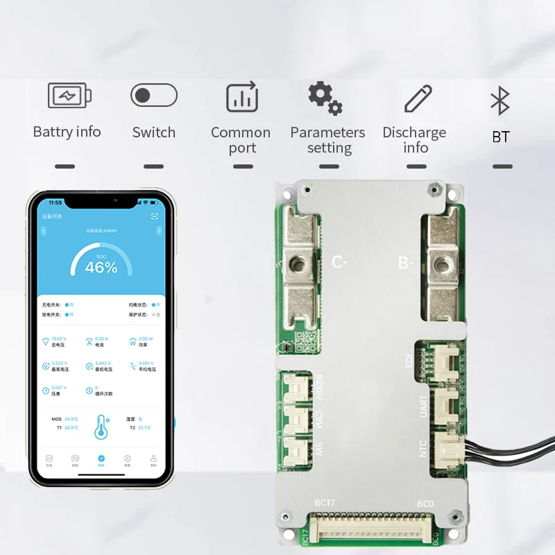 JIABAIDA JBD-SP-17S005 Smart BMS – 10S-17S, 40A ( Produktbild-Vorschau 2