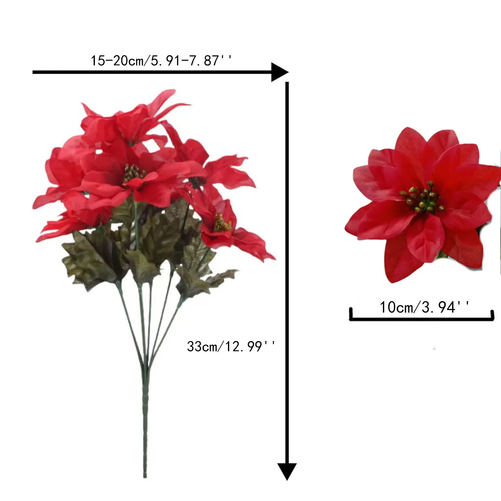 عيد الميلاد بوش الاصطناعي 4 قطع 7 رؤساء الحرير الأحمر البونسيتة عيد الميلاد الديكور احتفالي بوش عطلة ديكور المنزل #2