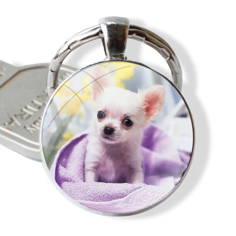 Pretty Chihuahua Dog portachiavi Cabochon in vetro fatto a mano portachiavi con ciondolo portachiavi Fashion Cartoon Design creativo