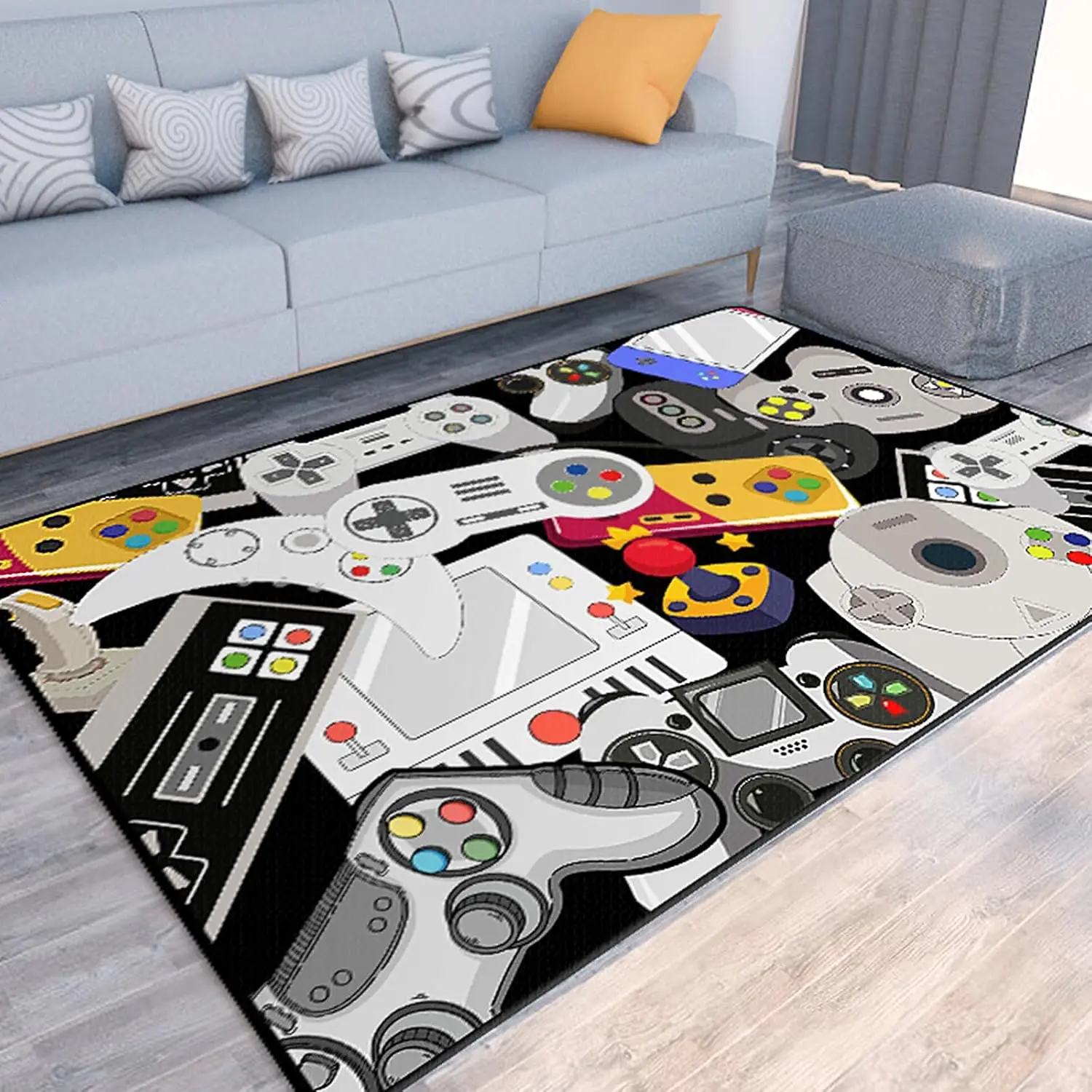 

Video Game Controller Area Rug Gamer Carpet for Boys Kids Room Living Room Game Room Decor Black White Red Colorful Print