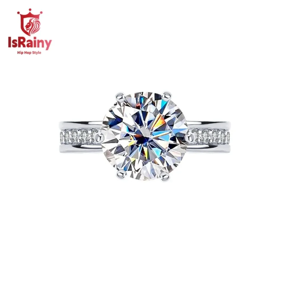 IsRainy Pass Diamond Test D Color 2-5CT Round Cut Moissanite Rings For Women Men Anniversary 925 Sterling Silver Fine Jewelry