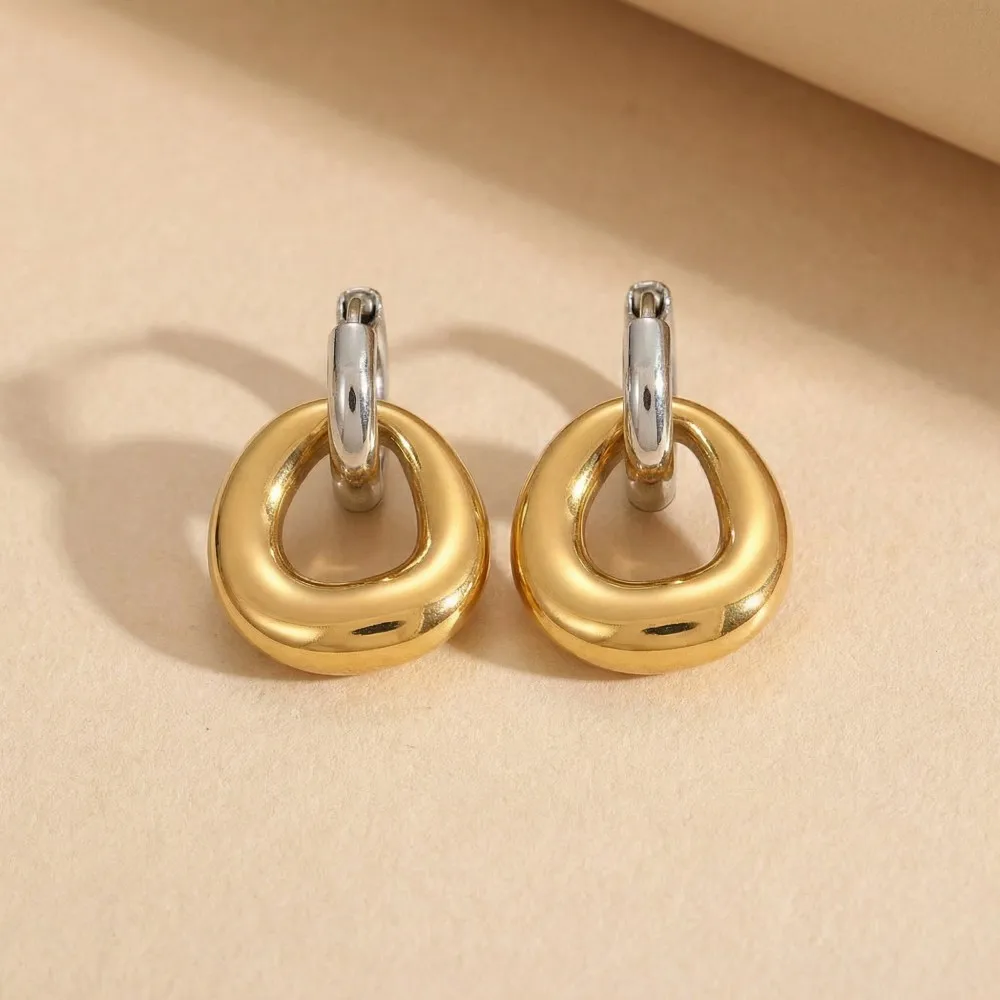 Mariasz Minimalist Chunky Gold Color Stainless Steel Hoop Earrings for Women Puffy Dangle Earrings Geometric Statement Jewelry