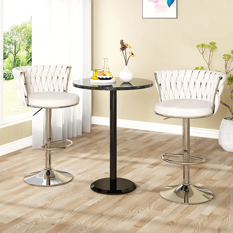 Modern ivory white velvet bar stool set, can rotate counter height bar height adjustable counter height kitchen bar chair Cushio