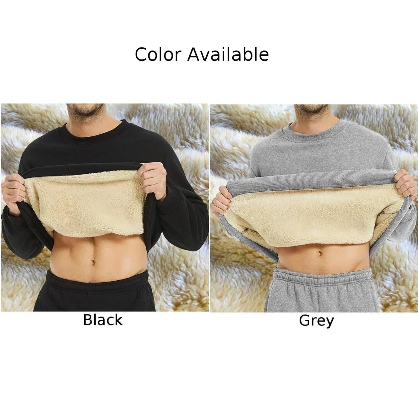 Casual Men\'s Fleece Lined Thick Warm Thermal Underwear Tops Basic T-shirts Streetwear Crew Neck Pullover Tees T Shirt Clothing