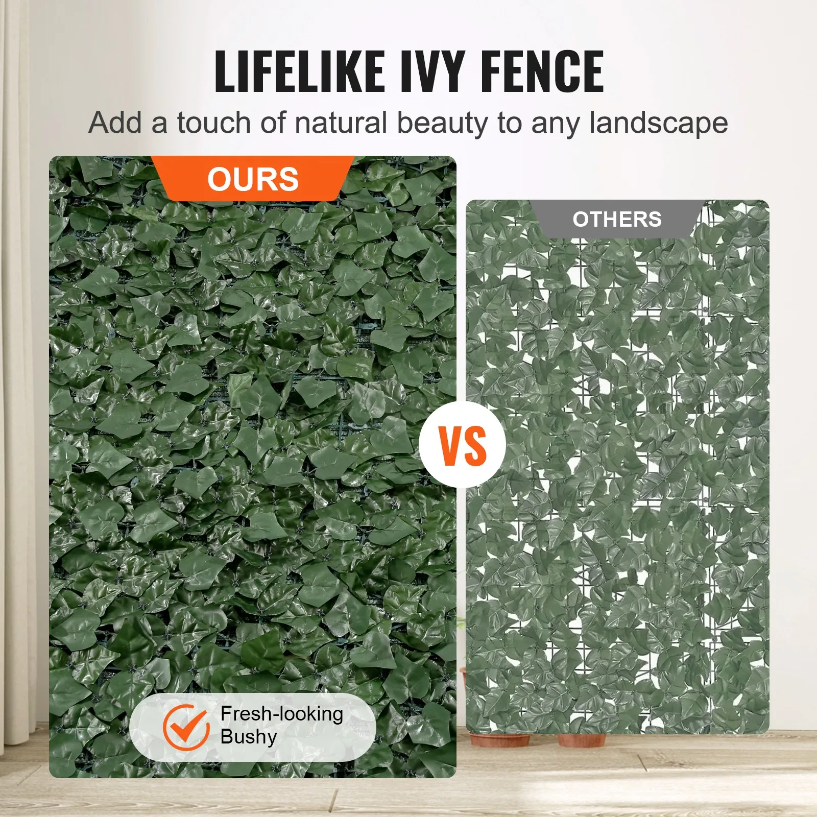 39x198" Artificial Faux Ivy Leaf Privacy Fence Screen with Mesh Cloth Backing
