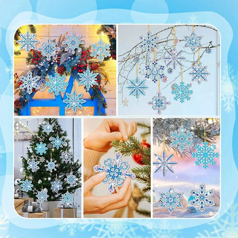 12PCS DIY Diamond Painting Snowflake Keychain Bookmark Material Kit Diamond Mosaic Crafts Kits Handmade Pendant,B Easy To Use