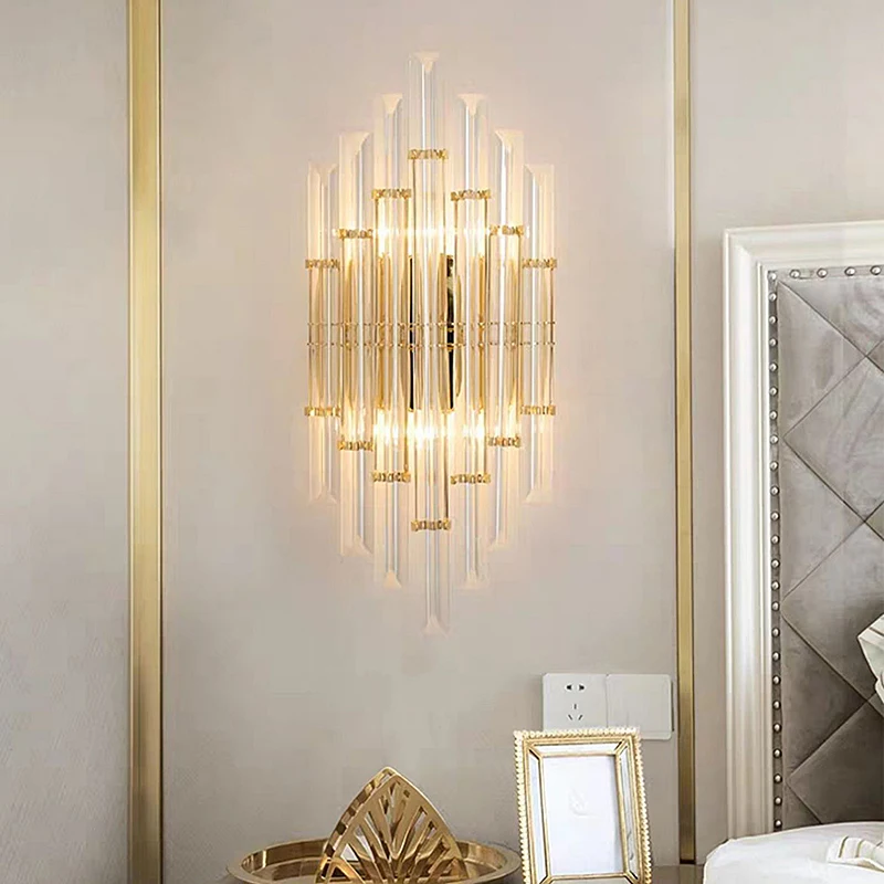 Постмодернистский роскошный хрустальный настенный светильник, светодиодный фон для гостиной, ТВ, спальни, прикроватный проход, лестница, коридор, модные бра, светильники