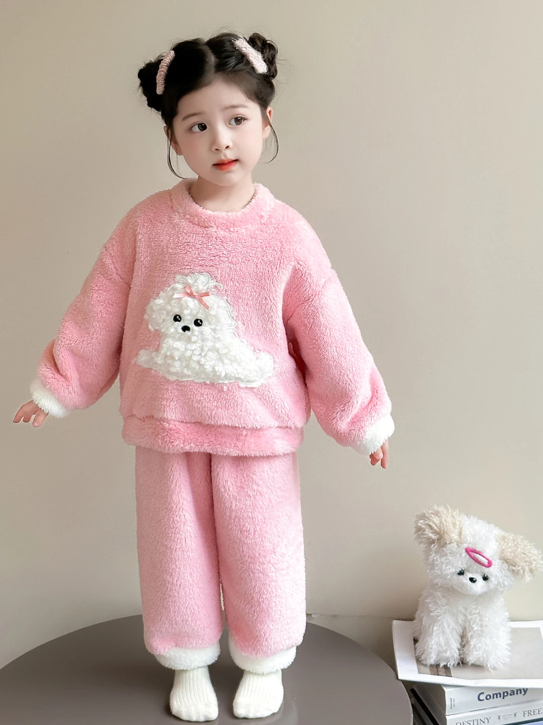 

Детский комплект пижам из кораллового флиса для девочек: осенне-зимняя домашняя одежда, теплые брюки с длинным рукавом, повседневный стиль