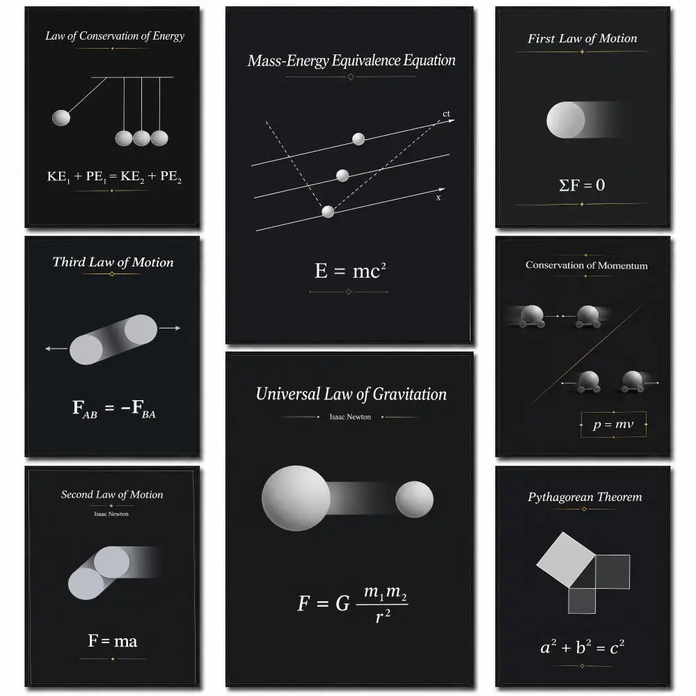 Classic Science Laws Physics Math Formula Learning Graphic Poster PP Wall Art Print Removable Home Decor Cafe Apartment Gift