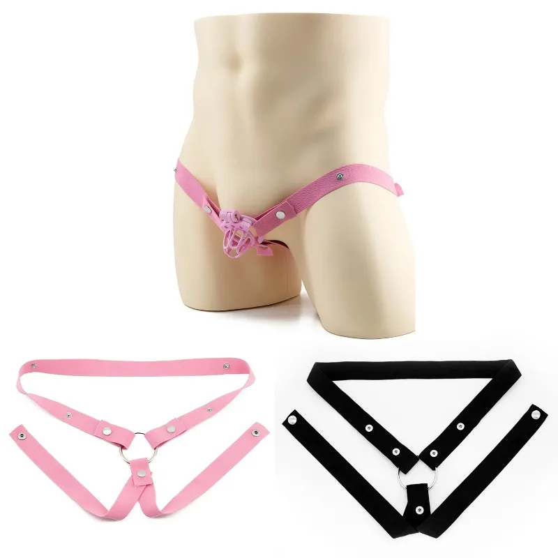 Male Chastity Device Assistant Belt Adjustable Elastic Band with Penis Ring
