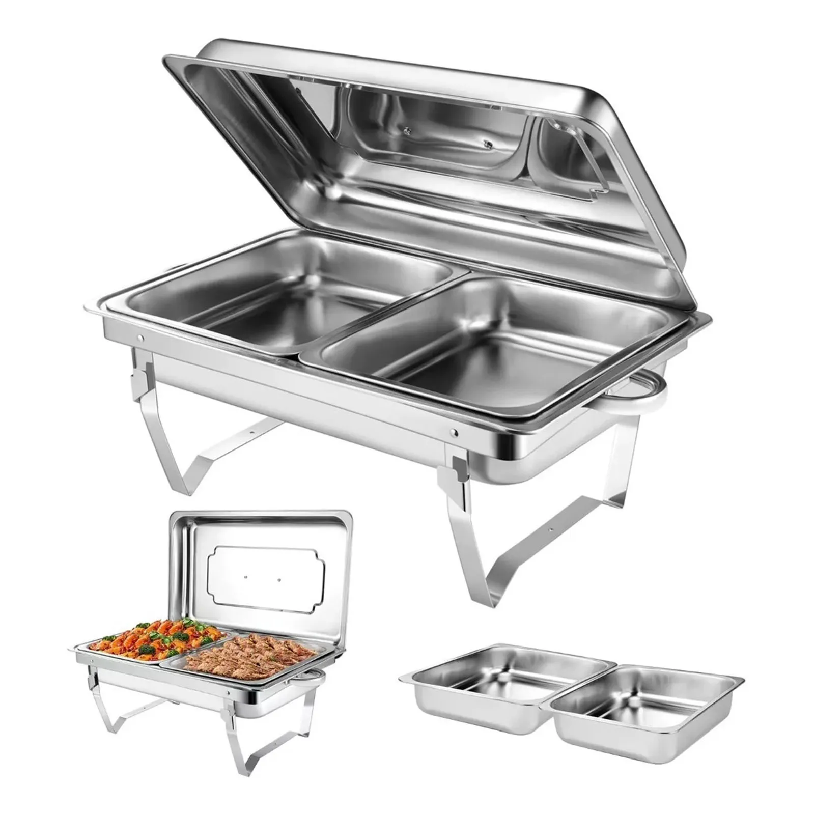 Buffet Warmer Server 2 Tray Chafing Dish Buffet Set Stainless Steel Food Warmer for Hotel Restaurant