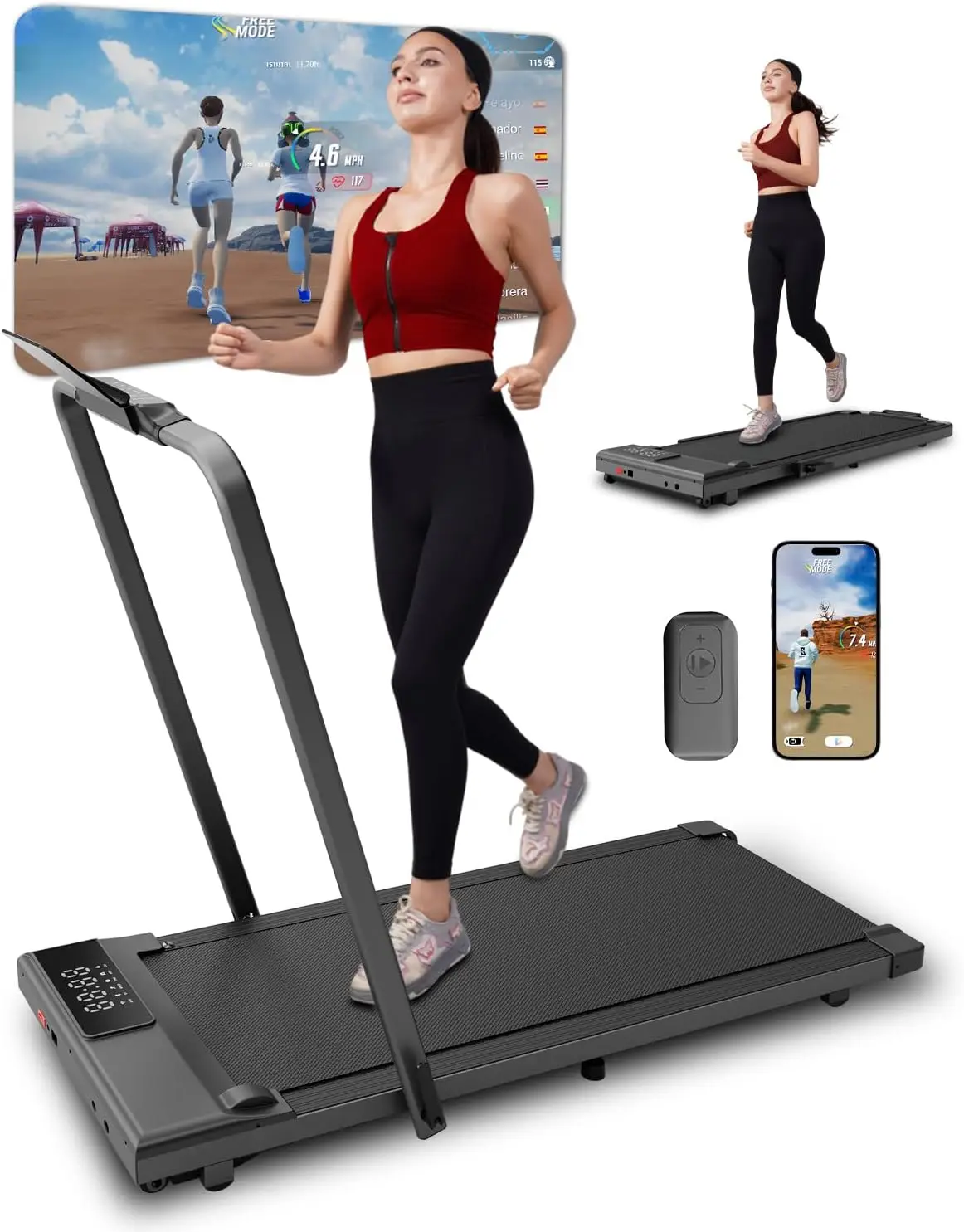 3 in 1 Walking Pad Folding Treadmill 300lbs Capacity Under Desk 3.0HP Foldable Treadmill for Home Office with Remote Control