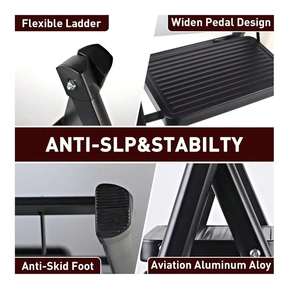 

Ladder Folding Step Stool For Kitchen Closet Garage Sturdy Lightweight Aluminum Handy Ladder 250 Lbs Capacity AntiSlip Pedals C