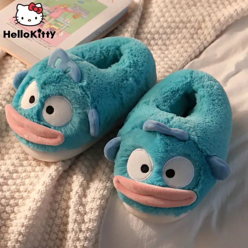 Sanrio Hangyodon Cute Cartoon Fluffy peluche pantofole donna inverno divertente Indoor Home Shoes coppia suola spessa antiscivolo scarpe calde