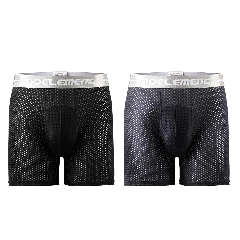 2PCS  Men's extra-long sports underwear, flat corner running, anti-leg chafing, large size ice silk, loose, fat four-corner