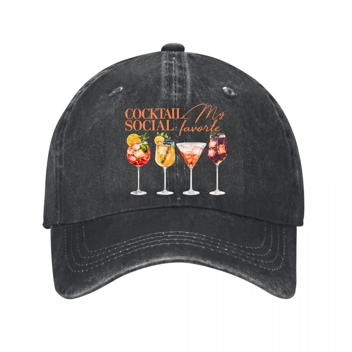 Cocktail Social My Favorite Citrus Berry Drinks Artwork New Vintage Washed Cotton Baseball Cap Sun Hats
