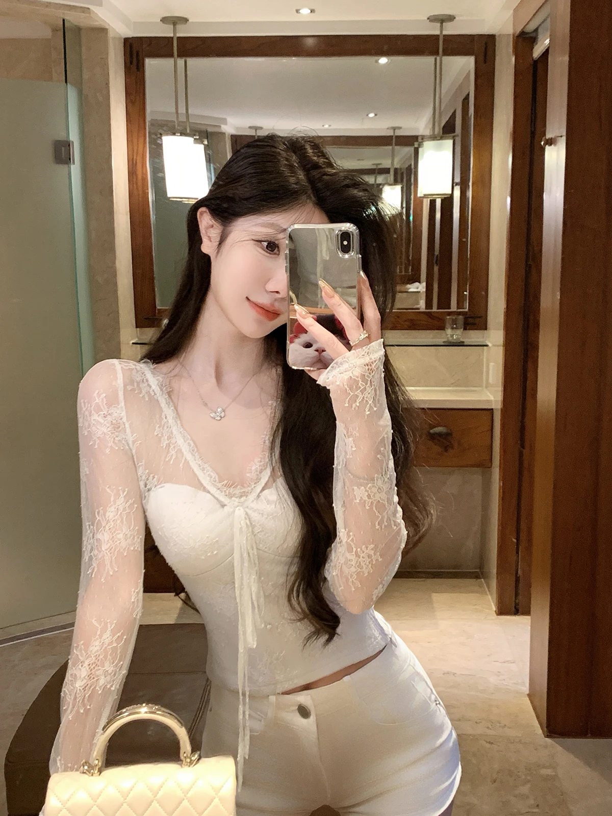 

Ele Sexy Lace irt Women's Slim Fit Long Sve V-Ne ort Length Commute Sle Faion Spring New Arrivals JustQin