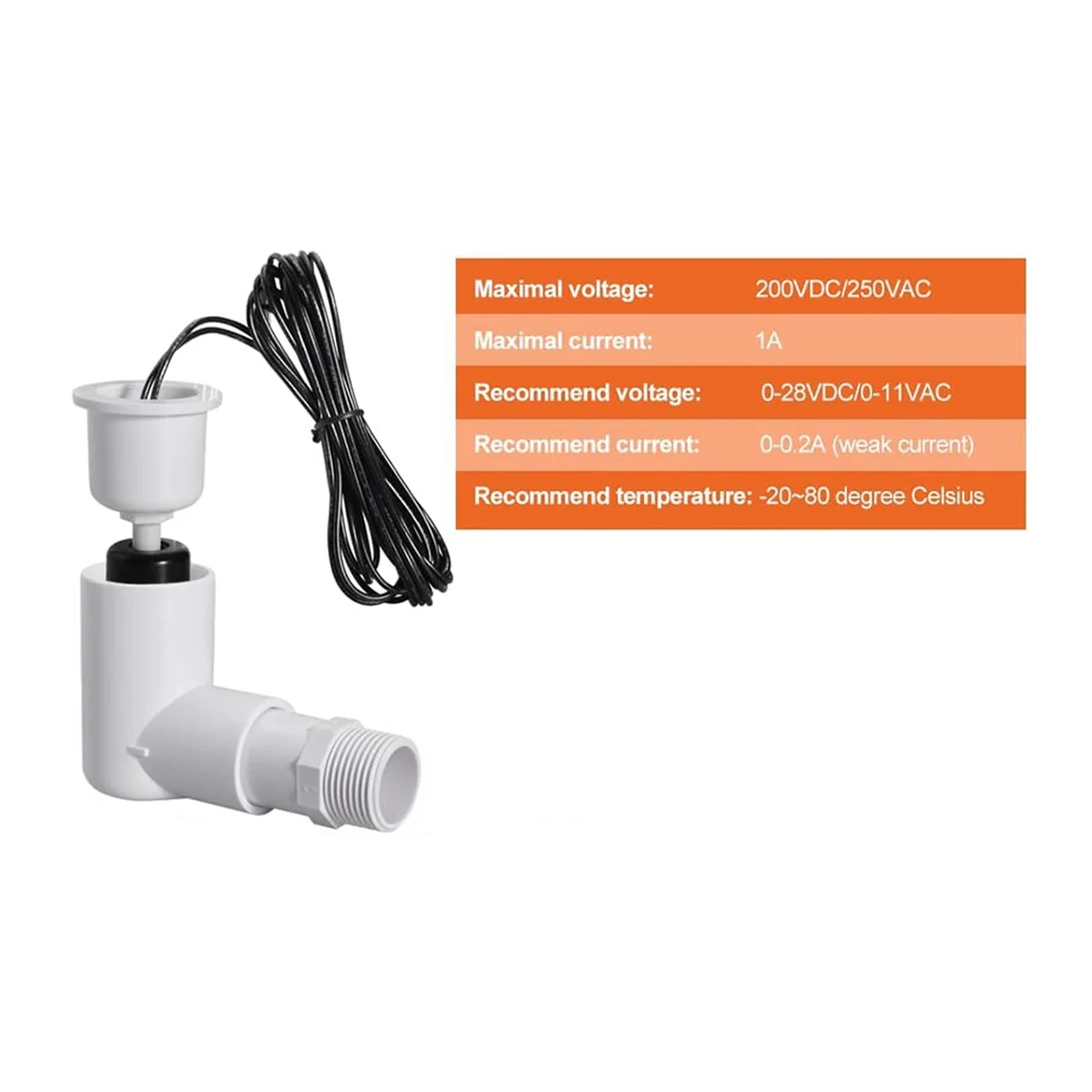 

ABXHH SS2 Float Switch L-Shape with 3/4 Inch Adaptor and 6Ft Wire Water Float Switch for HVAC Drain Pan Condensate Outlet