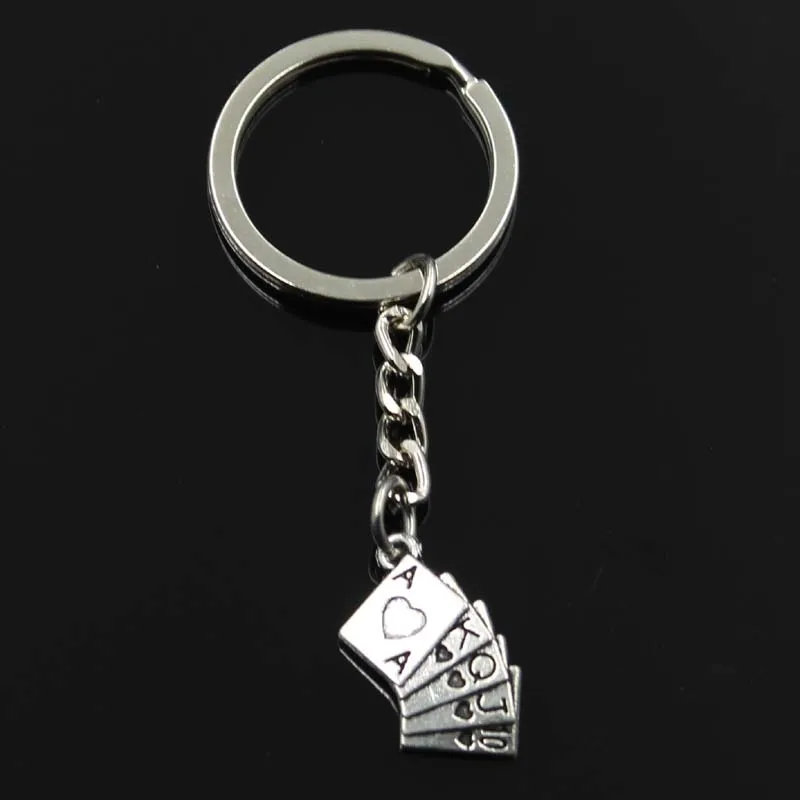 New Fashion Keychain 24x13mm Playing Cards Poker Train Seqence Pendants DIY Men Silver Color Car Key Chain Ring Holder For Gift