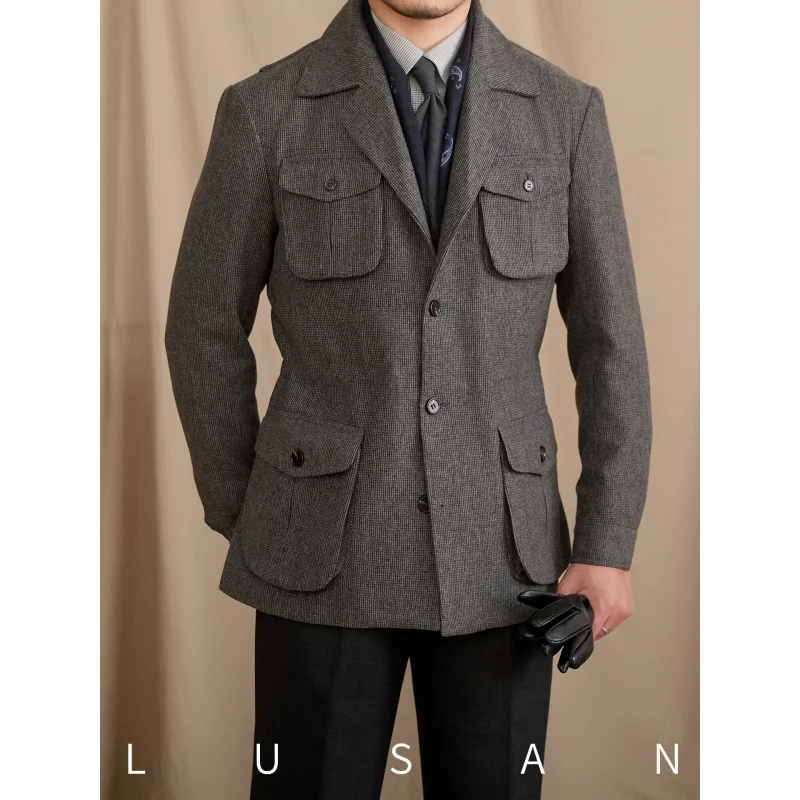 

Mr. Lu San Autumn and Winter30%Wool Vintage Jacket Multi-Pocket Workwear Military Jacket British Waist-Cinching Hunting Jacket f