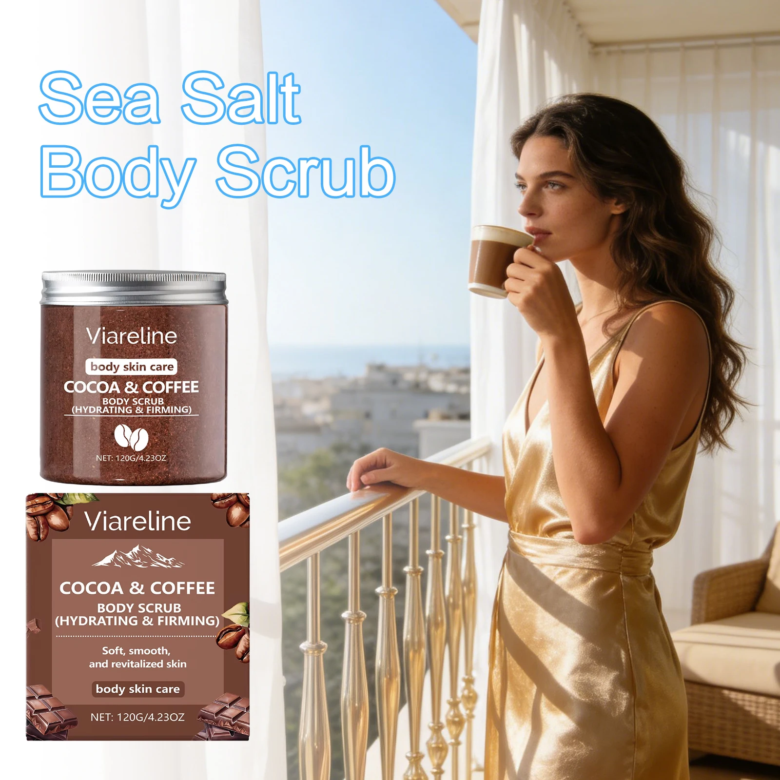 

VIARELINE Sea Salt Skin Scrub Cream Clean Exfoliate Remove Dead Skin Brighten Skin Wh-iten Enhance Resilience Body Nourish Scrub