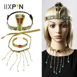 3Pcs Egyptian Cleopatra Costume Accessory Snake Stretch Headband Headpiece Necklace Set for Women Pharaoh Prom Dress Up