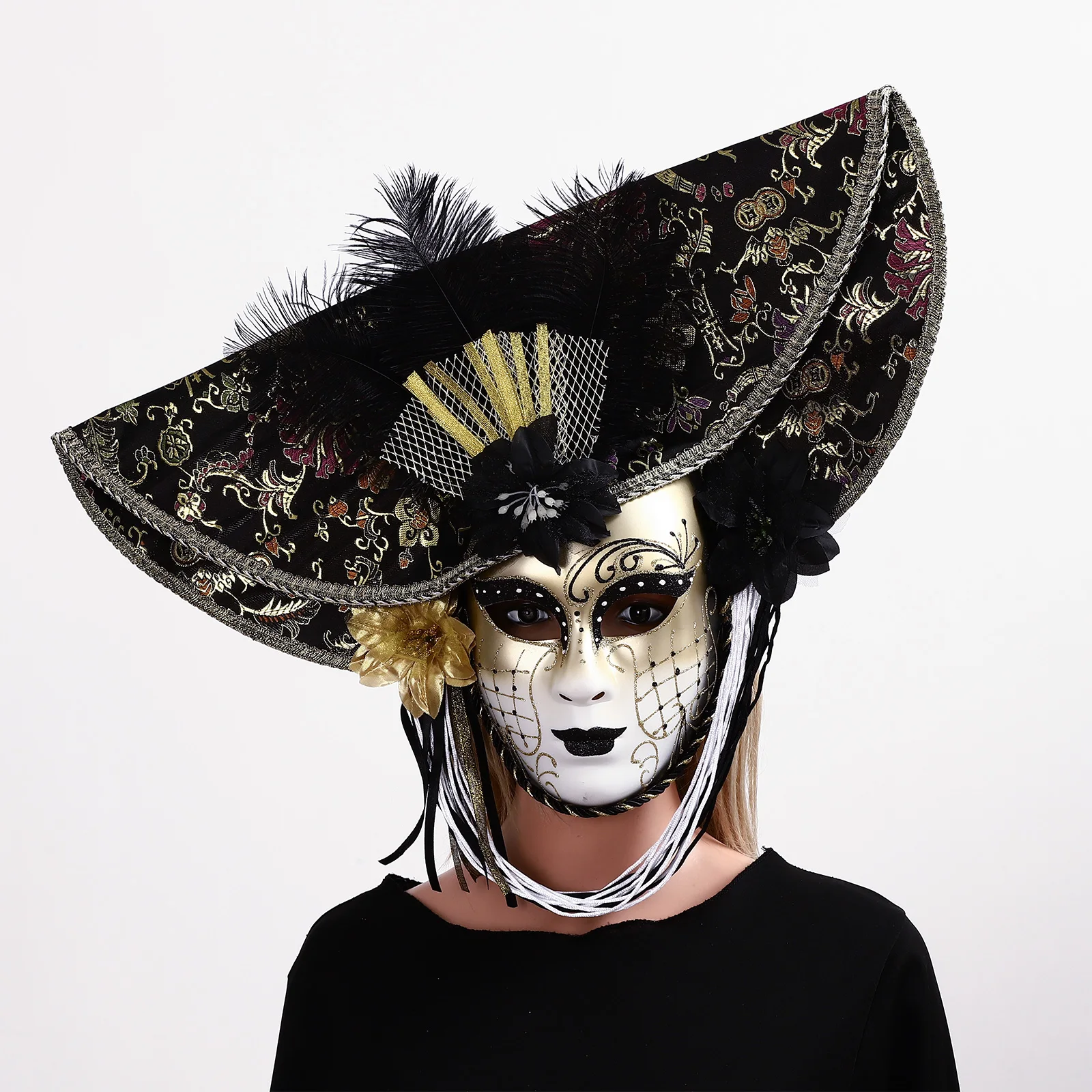 Artistic Mask Women's Handmade Dance Props Personality Full Face Retro Venetian Mask Half Face Men Mask
