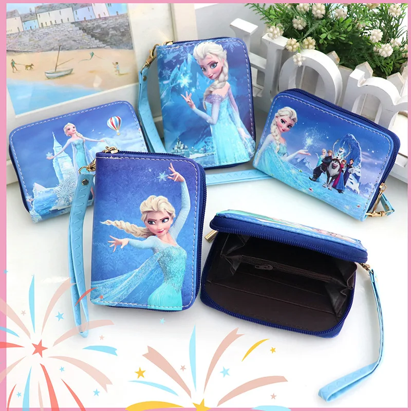 Disney-Porte-monnaie Anime Frozen pour enfants, Kawaii, Elsa, Anna, Princesse, Portefeuille pour enfants, Sac de rangement court, Cadeaux pour filles, Jouet