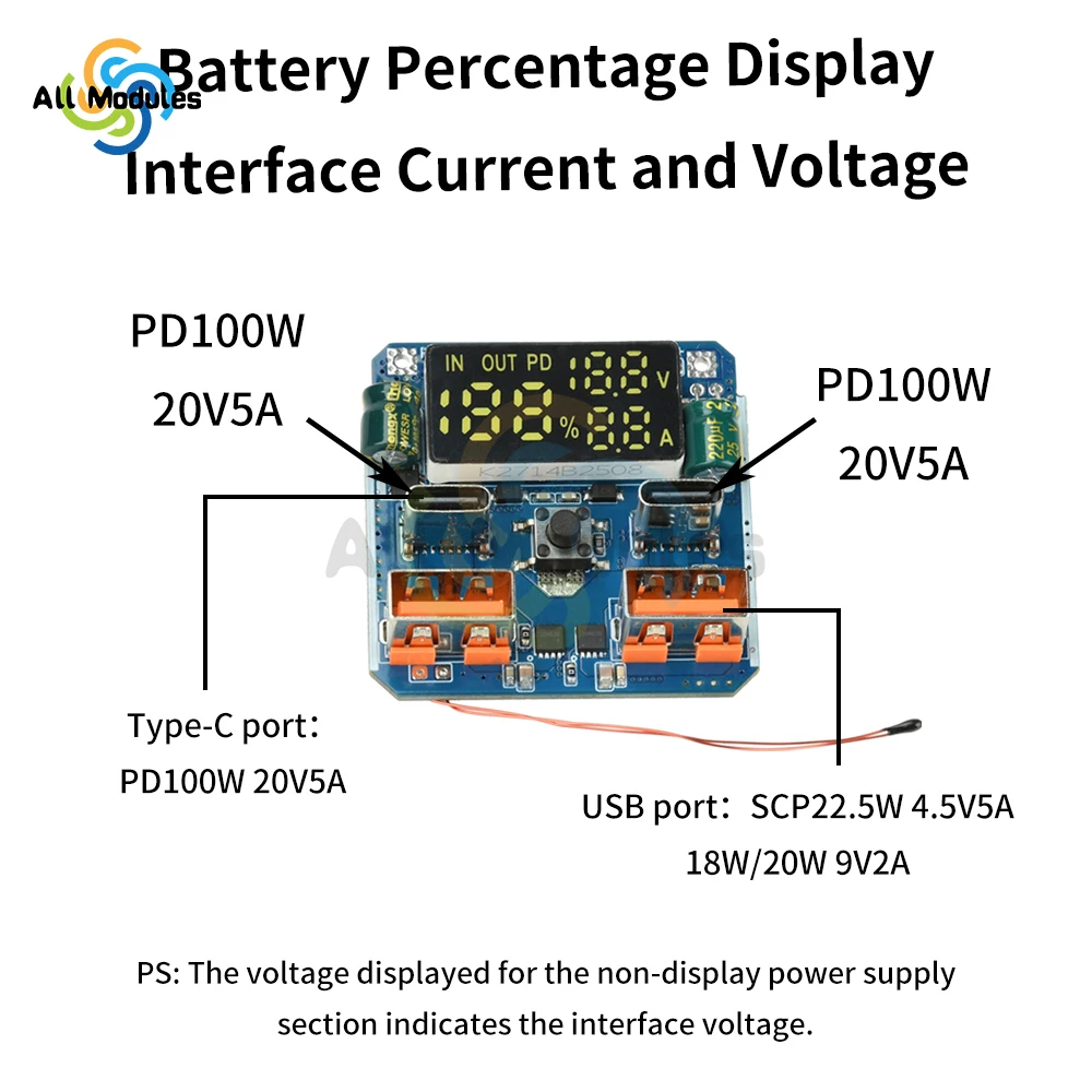 4S PD 100W 双方向昇降圧モジュール - 20V 5A 高出力リチウム電池充電器/放電器（急速充電機能付き）