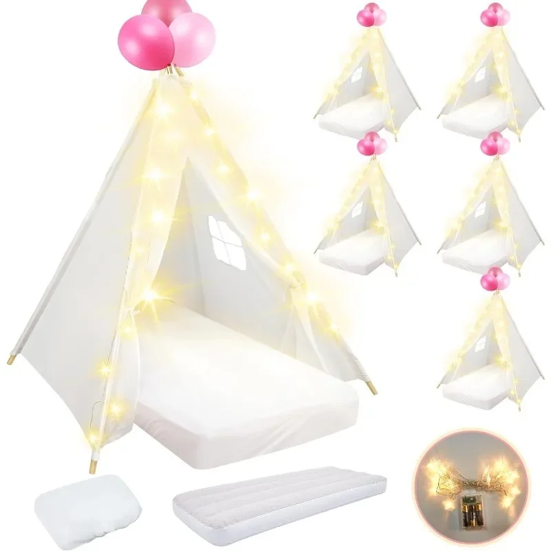 Tente tipi pour enfants, lit gonflable, guirxiété lumineuse, drap-housse, coton naturel, tente de jeu lavable pour tout-petits, en vrac, paquet de 6