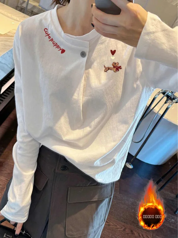 Thiened Fce Warmth Hoodie Long Sve Women's Sweatirt Autumn Winter Cartoon Print Korean Sle round Ne Pullover Top