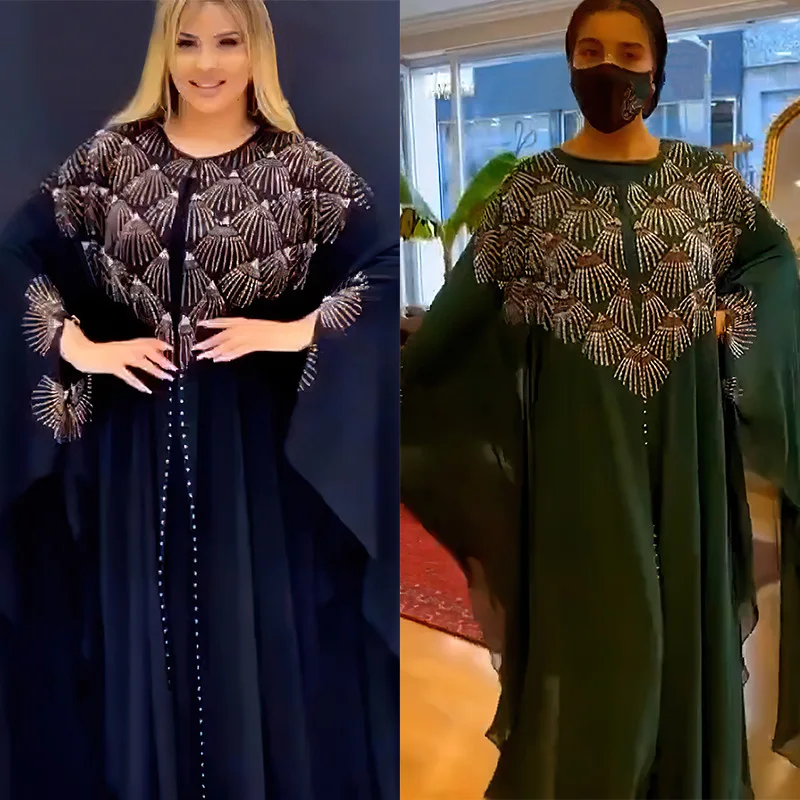 

Eid Muslim Kaftan Sequins Dress Women Abaya Dubai Turkish Party Caftan Dresses Elegant Evening Gown Ramadan Abayas Robe Jalabiya