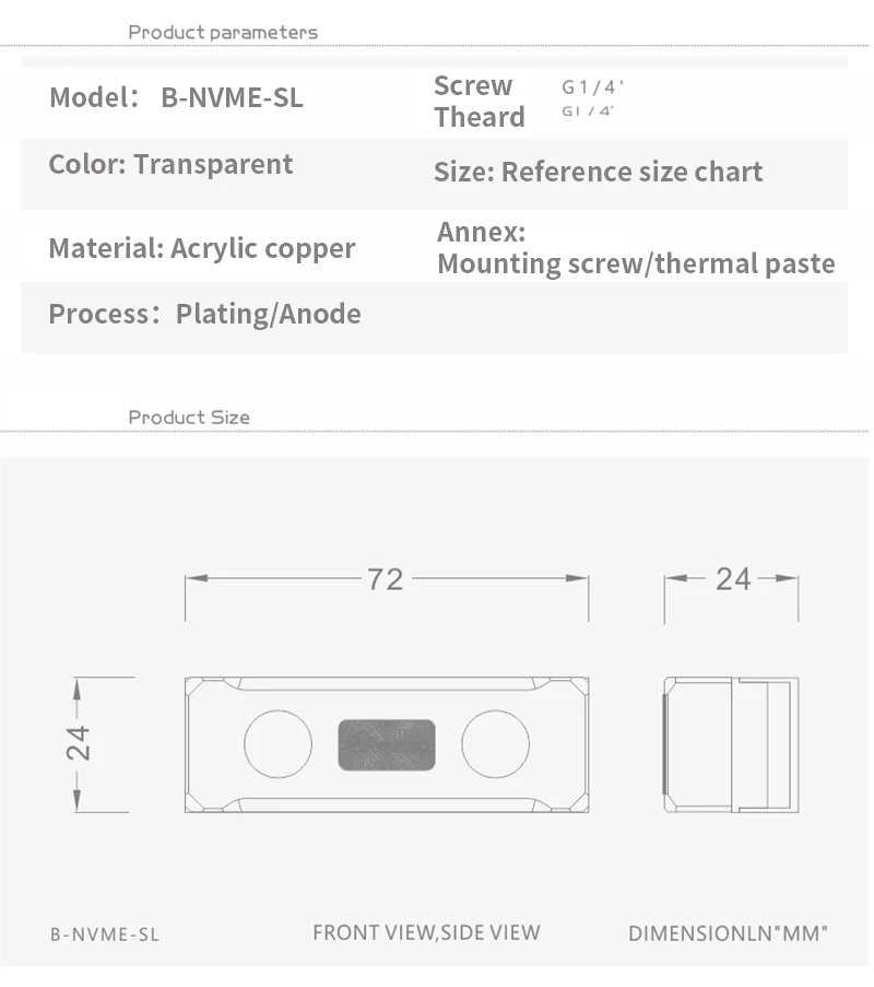 Bykski B-NVME-SL, M.2 SSD RAM Blocco di raffreddamento ad acqua Radiatore RAM acrilico Dissipatore di calore Dispositivo di raffreddamento dell\'acqua